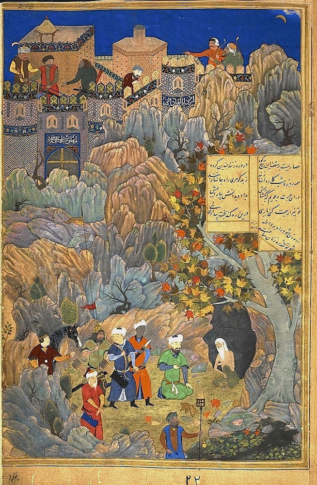 behzad-or-qasim-ali-iskandar-in-the-likeness-of-husayn-bayqara-visiting-the-wise-man-in-a-cave
